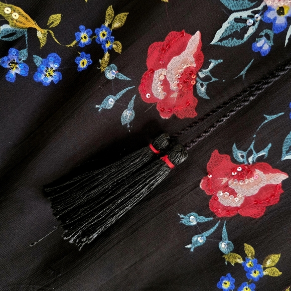 Elegant René Derhy Embellished Hi-Low Floral Evening Blouse Boho Chic - Picture 6 of 6